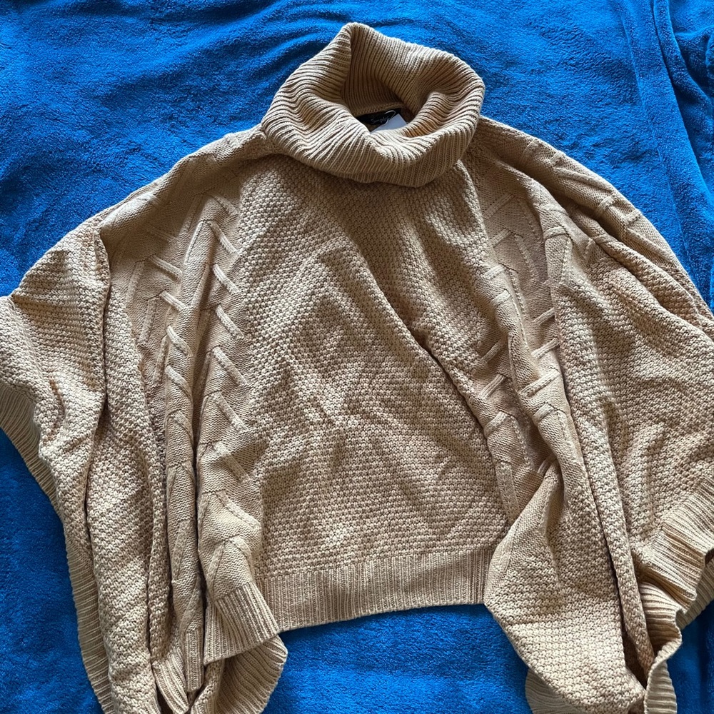 Simplee Golden Yellow Cowl Neck Poncho Sweater